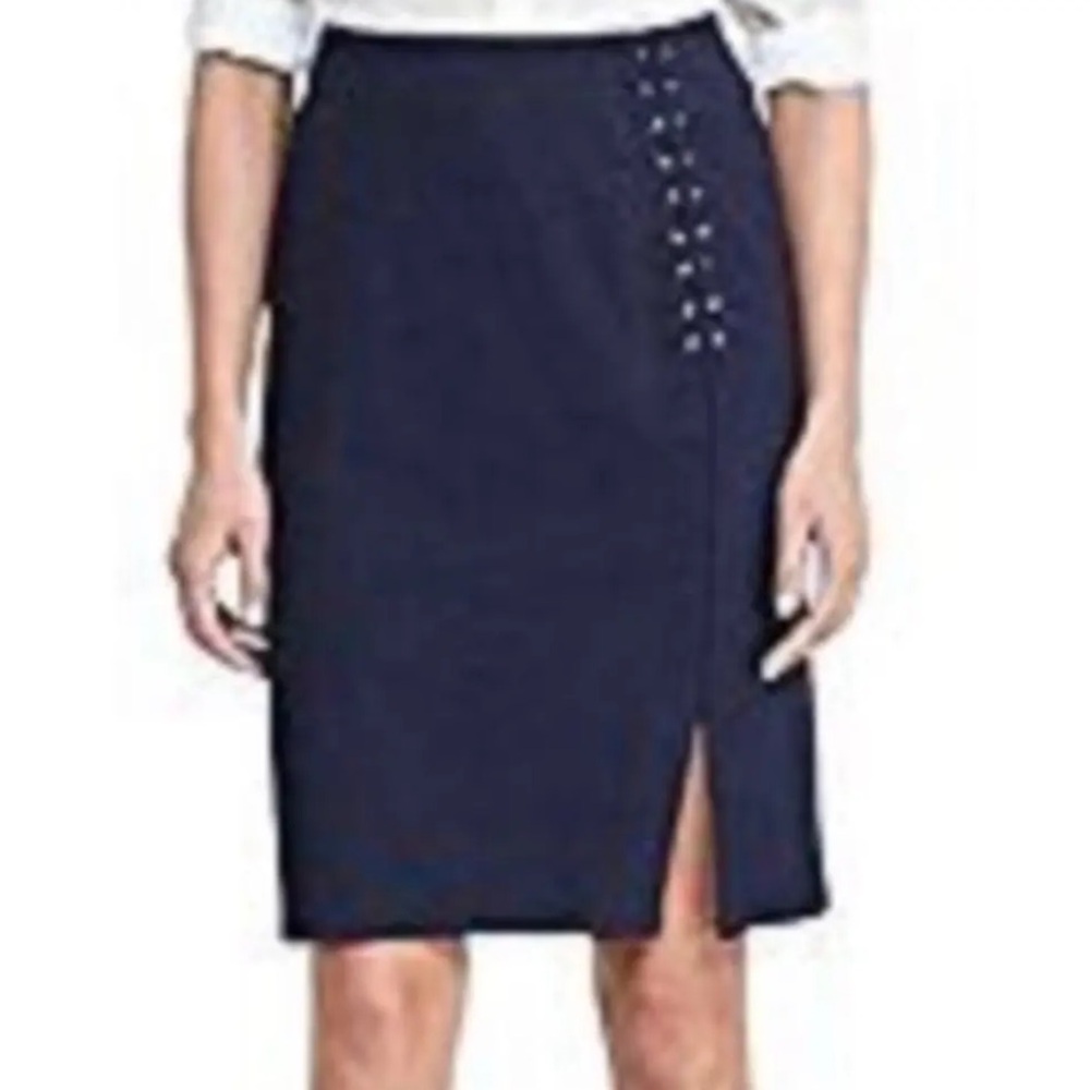 Lauren Ralph Lauren Stretchy Pencil Skirt Size Small Evening Navy Ponte Lace Up